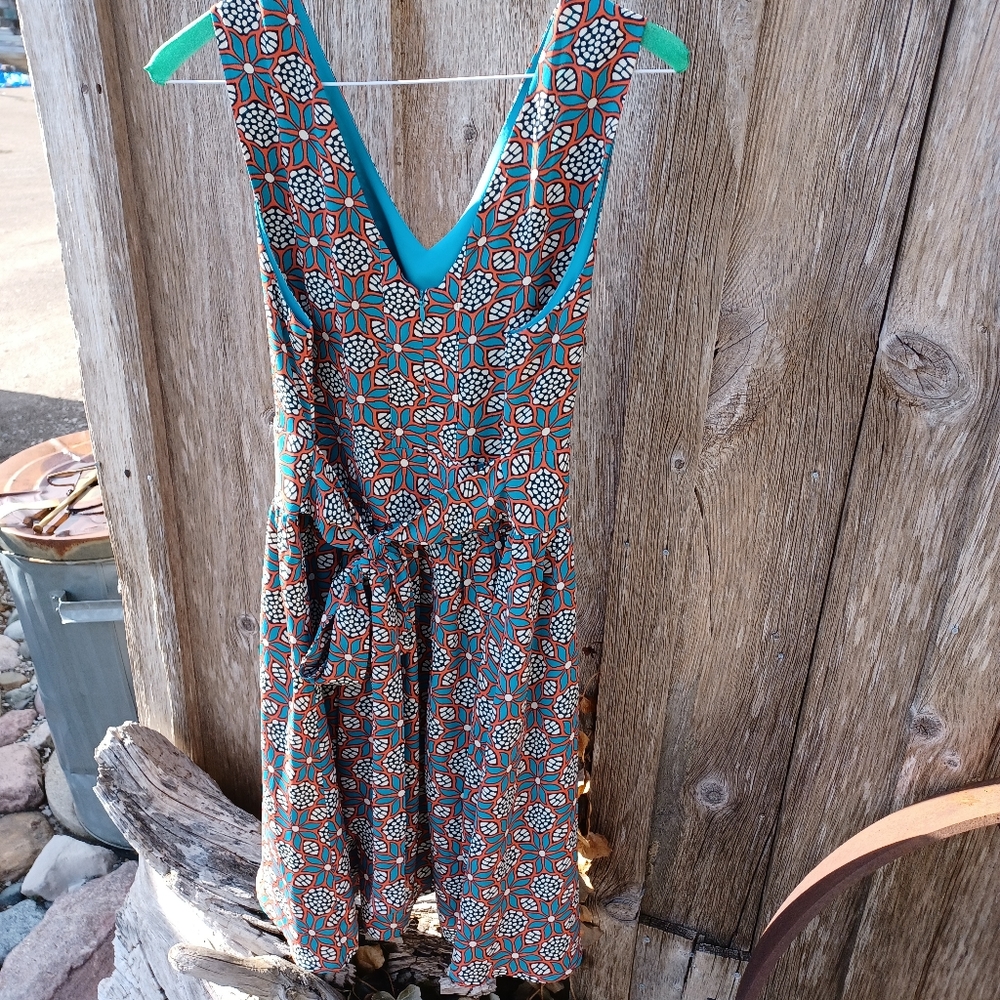 Darling Dress, Teal and Orange Midi - Picture 4 of 5